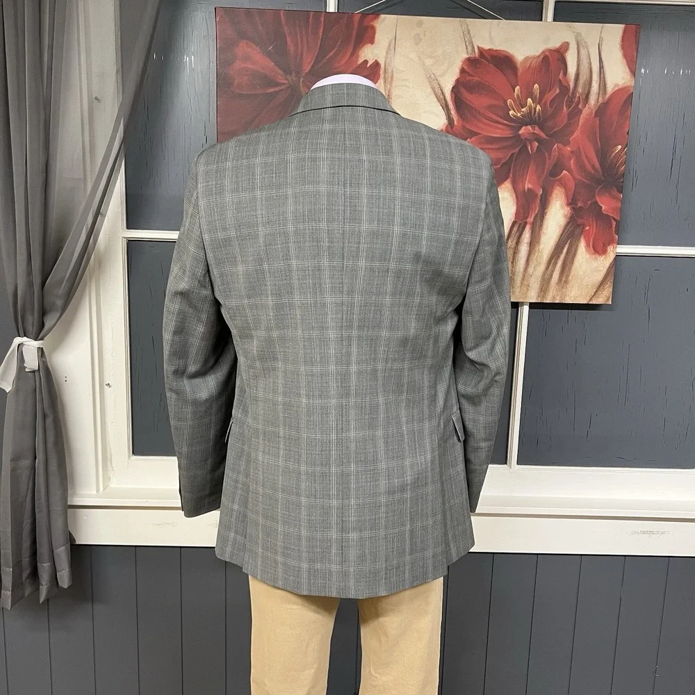 Tommy Hilfiger Suit Mens 42L Long Wool Blend Stretch Pants 36x31 Gray Plaid